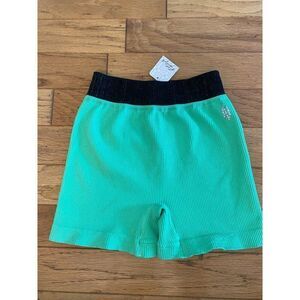 NWT Free People women's Ribbed Athletic Shorts Black Waistband & Green Body M/L